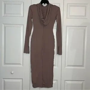 Beige Hooded Bodycon Long Sleeve Dress Floor Length Outside Seam Hoodie Dress | Color: Brown/Tan | Size: S | Ronialice's Closet